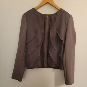 Gap Ruffle front bomber jacket, taupe, size large